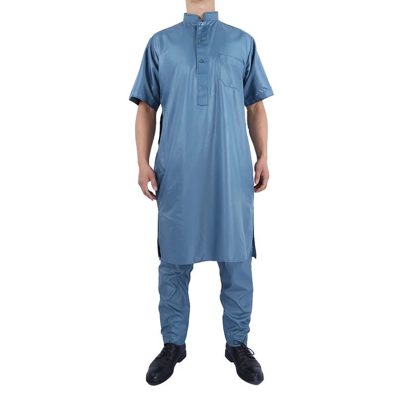 New style malaysian style short sleeve stand-up collar two piece set robe arab clothing set men abaya islamic clothing thobe