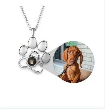 DDA2190 Girl Valentine Day Love Memory Necklace Animal Dog Cat Paw Pendant Necklace 100 Languages I Love You Projection Necklace