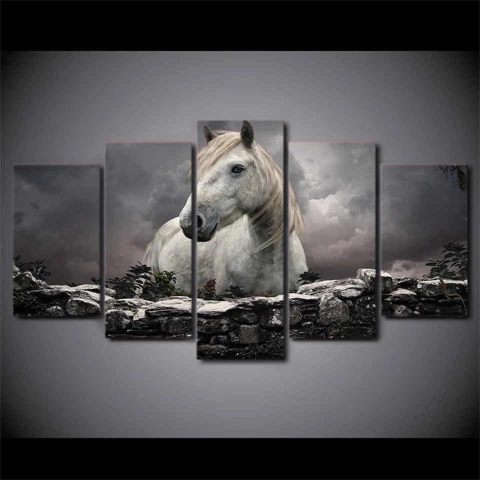 HD Printed Animals White Horse Poster Picture Canvas Painting For  Wall Art Room Decoration