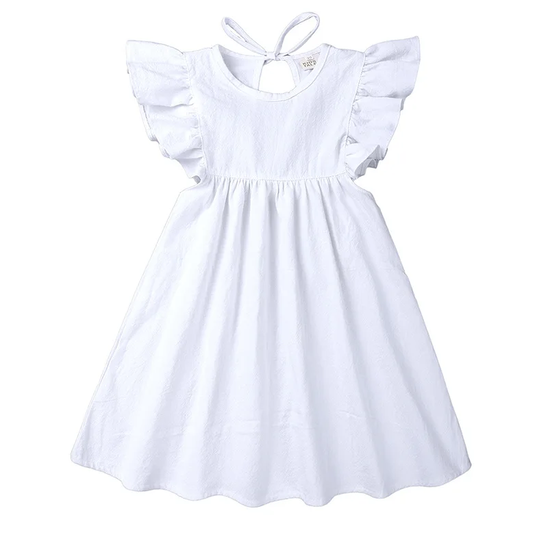 
summer baby solid color cotton and linen girls dresses girls adorable causal fly sleeve dress baby clothes 