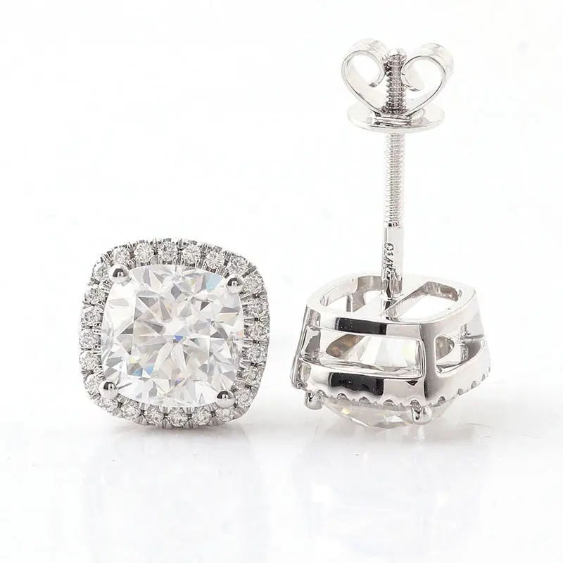 Fine Jewelry GRA Certified 10k/14k/18k Real Gold Def Color 1.5ct Cushion Cut Moissanite Screw Back Halo Stud Earrings For Women