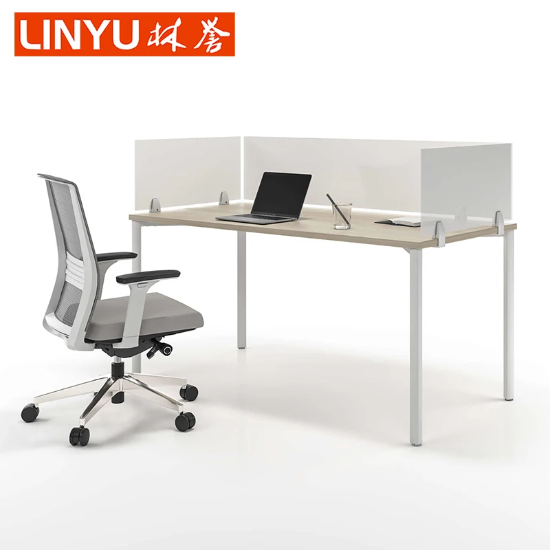 Ergonomics MDF office desk furniture computer table home office with transparent acrylic screen