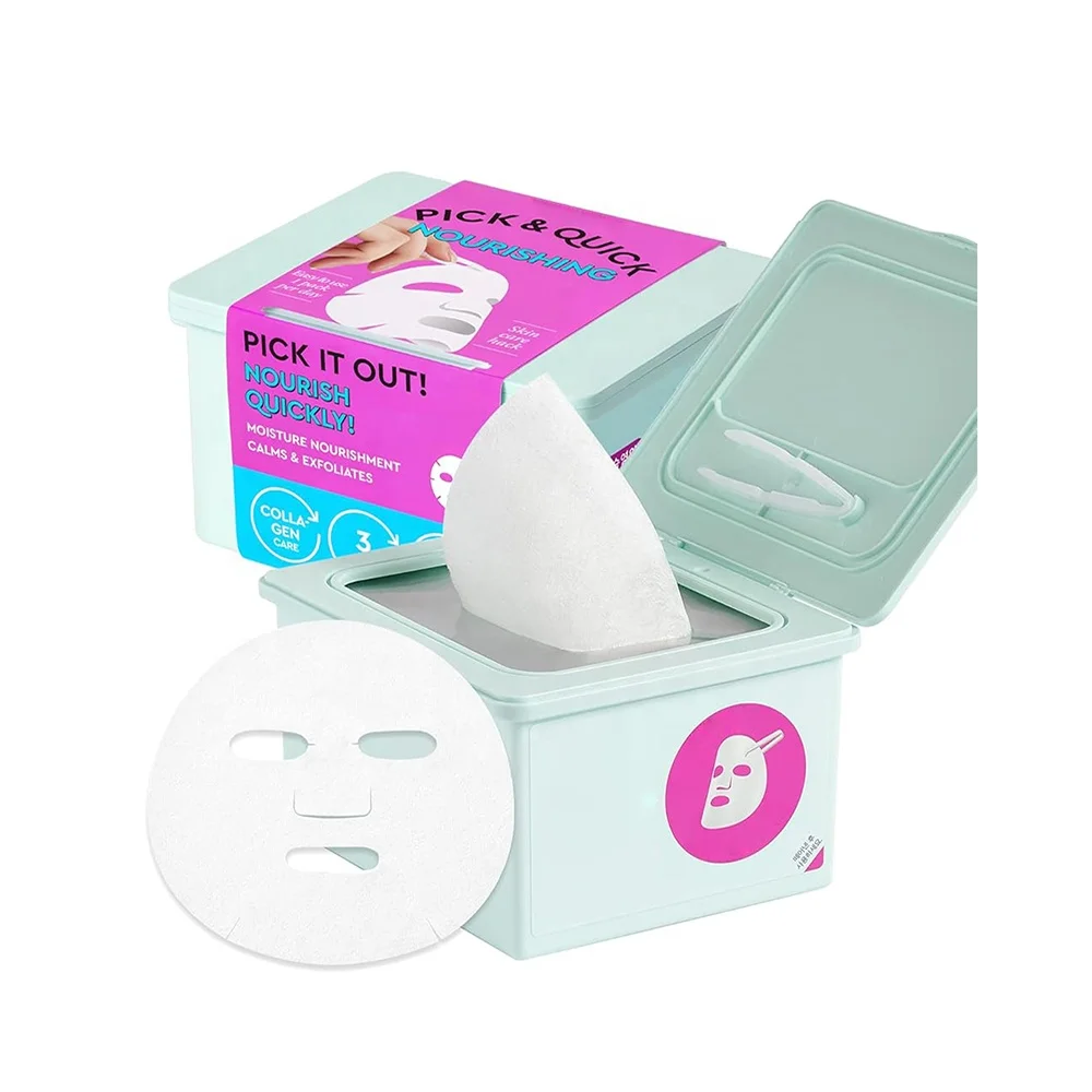 Collagen Ceramide Nourishing Moisture 30 Sheet Facial Mask Quick Dispenser Cotton Sheet for Firming Moisturizing Skin & Neck