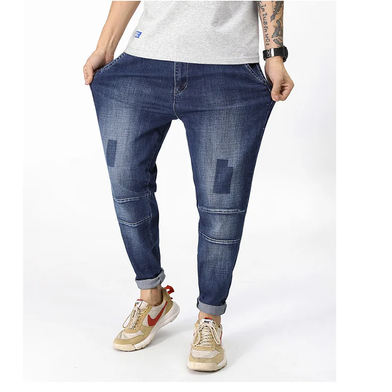 Custom wholesale Summer Solid Jeans Loose fit Plus Size Harem Pants Stretchy Korean Casual Mens Denim Jean