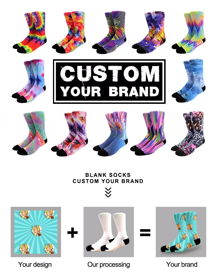 Low MOQ personalized customization socks manufacturer custom logo design photo polyester cotton sublimation 3d printing socks