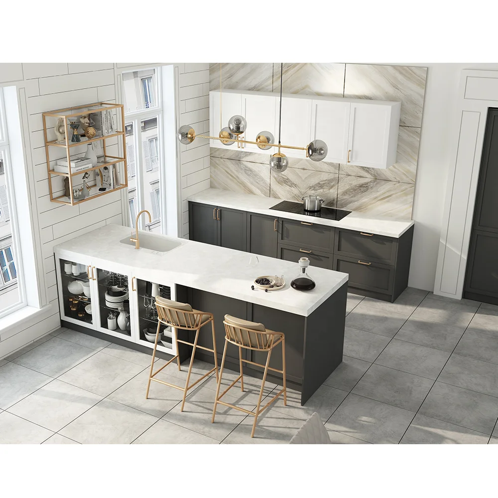 Modular High Gloss White Lacquer Custom Design Kitchen Cabinets