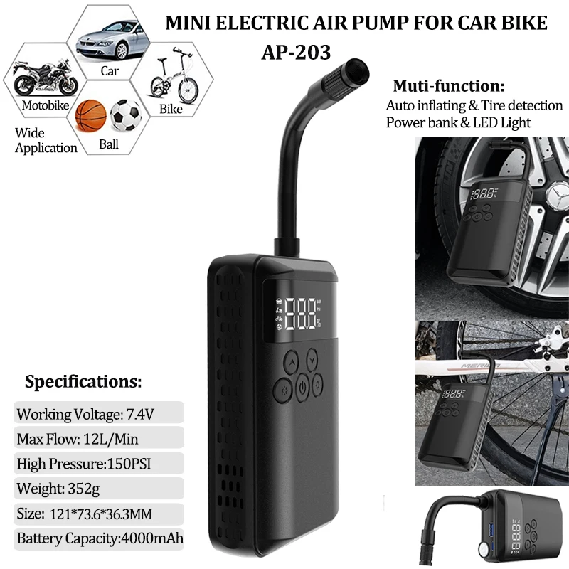 New wireless bicycle air pump multi-function digital display preset tire pressure portable bicycle car bike pump