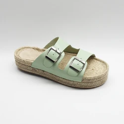 OEM & ODM ladies double straps slippers 2 cm  nature jute sole sandals casual summer espadrilles shoes for girls