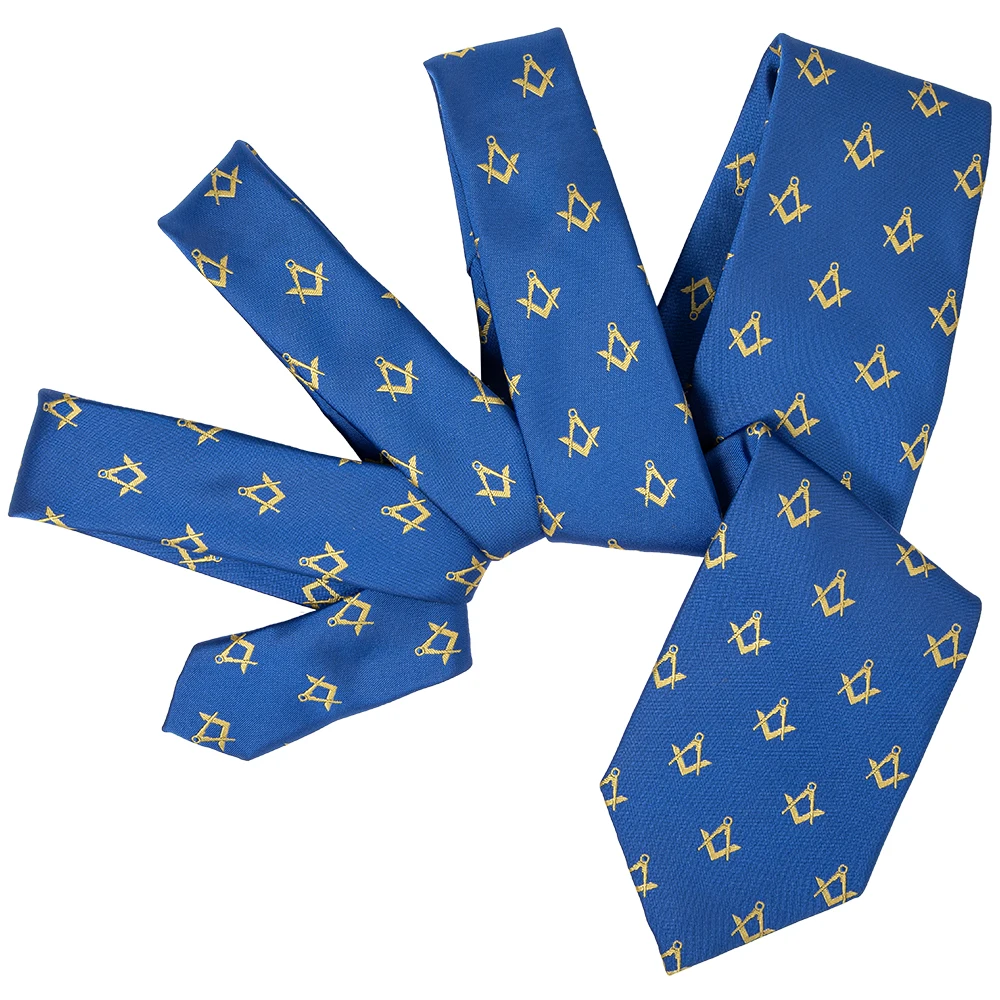 Blue and Yellow Square & Compass Design Masonic Logo Necktie Microfiber Polyester Woven with Jacquard Pattern