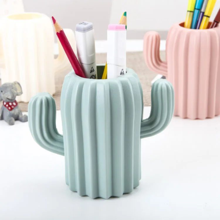 
Workable price personalized business office desktop funny cactus design PE pen holder 