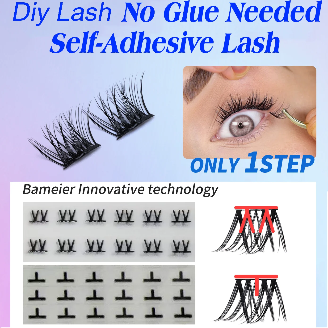 Factory Price Diy Lash Segment Korea Reusable Self Adhesive Eyelash no Glue no Eyeliner
