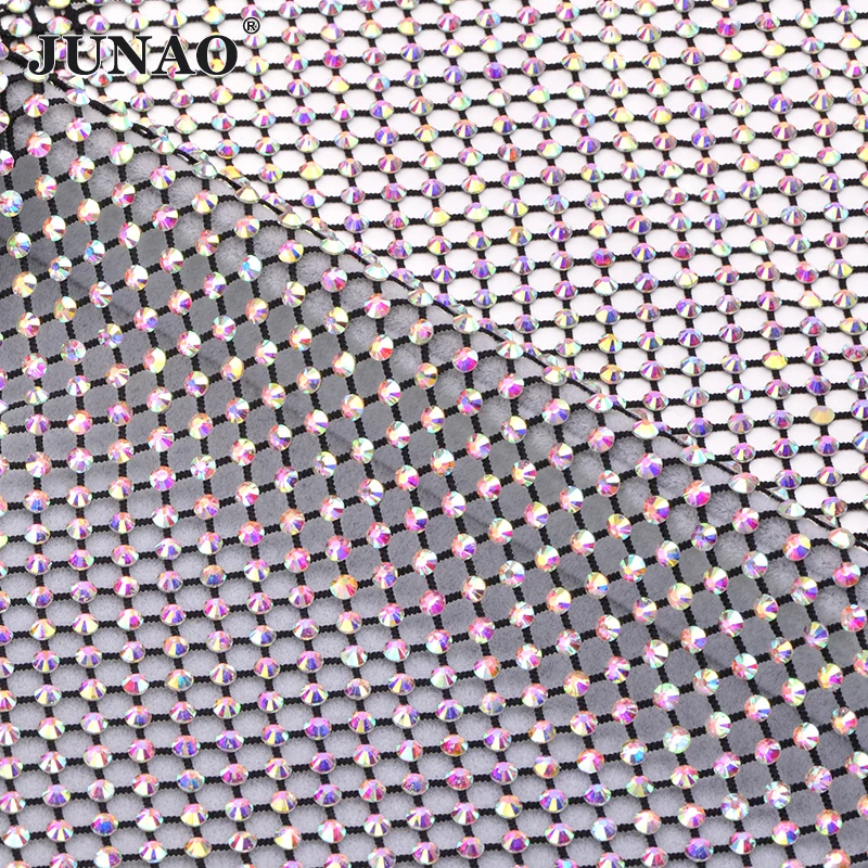 1 X1.5 Meter SS12 SS16 Strass Applique Stretch Crystal Mesh Trim Glitter AB Glass Rhinestone Fabric for Clothes Crafts