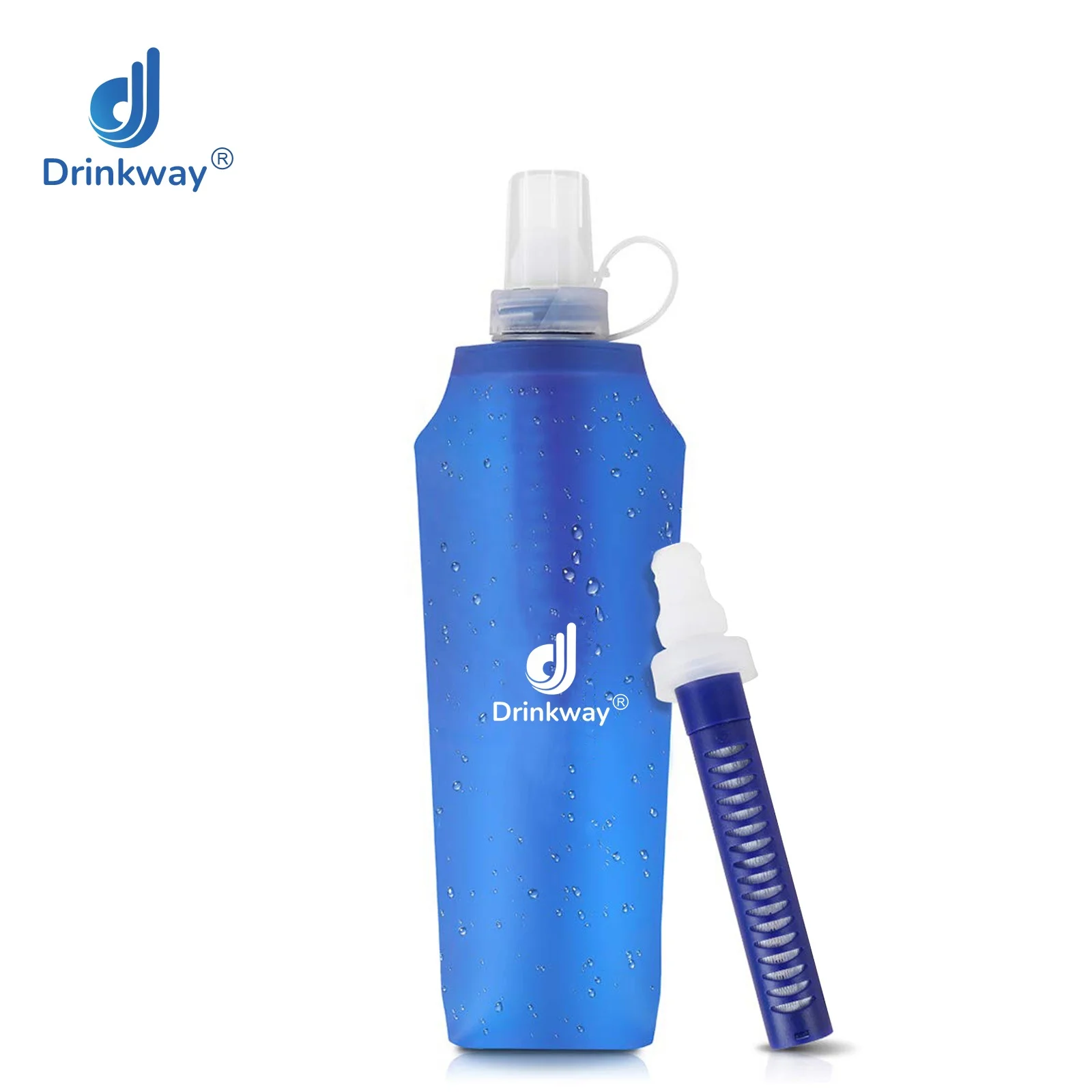 500ml TPU Soft Flask Collapsible Water Bottle with UF Membrane Filter BPA FREE for Running Survival Camping Hiking Fishing