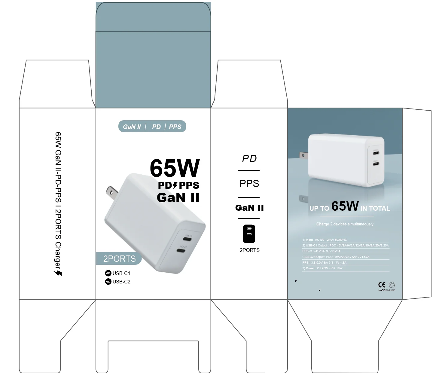 65W GaN PPS Wall Charger Type-C Dual Port PD QC 65W 20V 3.25A Fast Power Charging Adapter For Mobile Phone