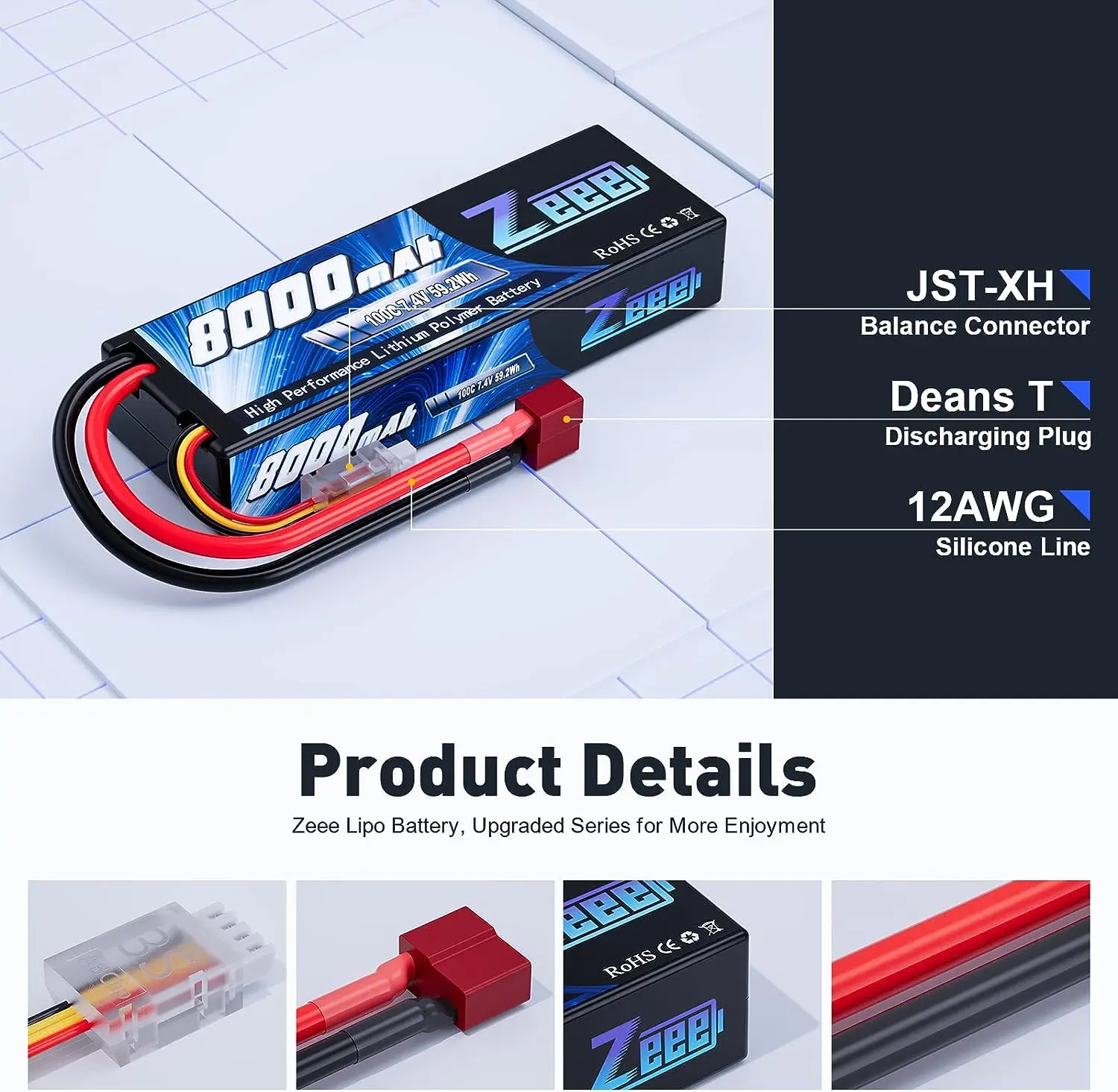 Zeee 7 4 В Lipo Battery 2S 100C 8000mAh Lipos жесткий чехол с разъемом Dean-Style T для грузовиков RC 1/8 1/10 транспортных средств
