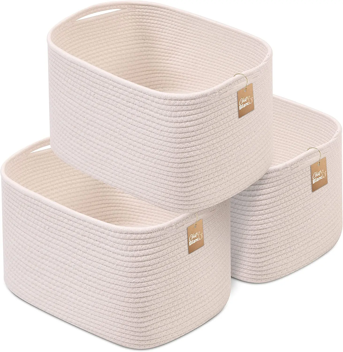 White Large Rope Cotton Woven Storage Laundry Basket