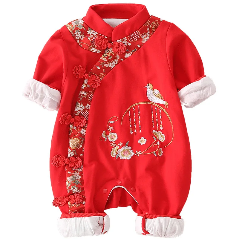 
0-24m infant newborn girls long sleeve chinese style baby rompers 