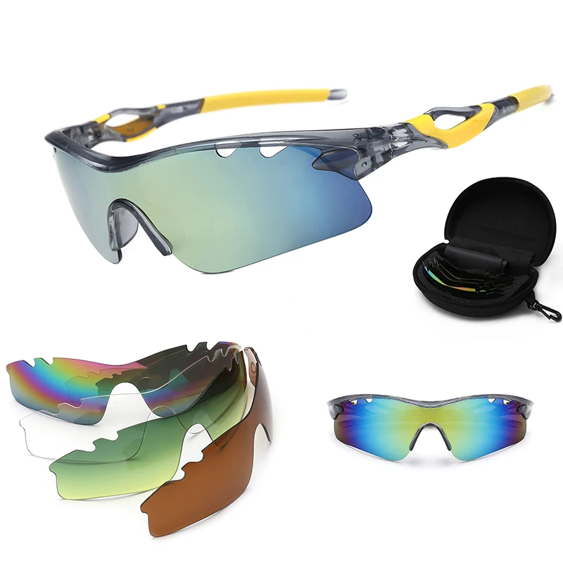 Sports Sunglasses with 4 Interchangeable Lens for Men Women Cycling Running Driving Fishing Golf Baseball Glasses