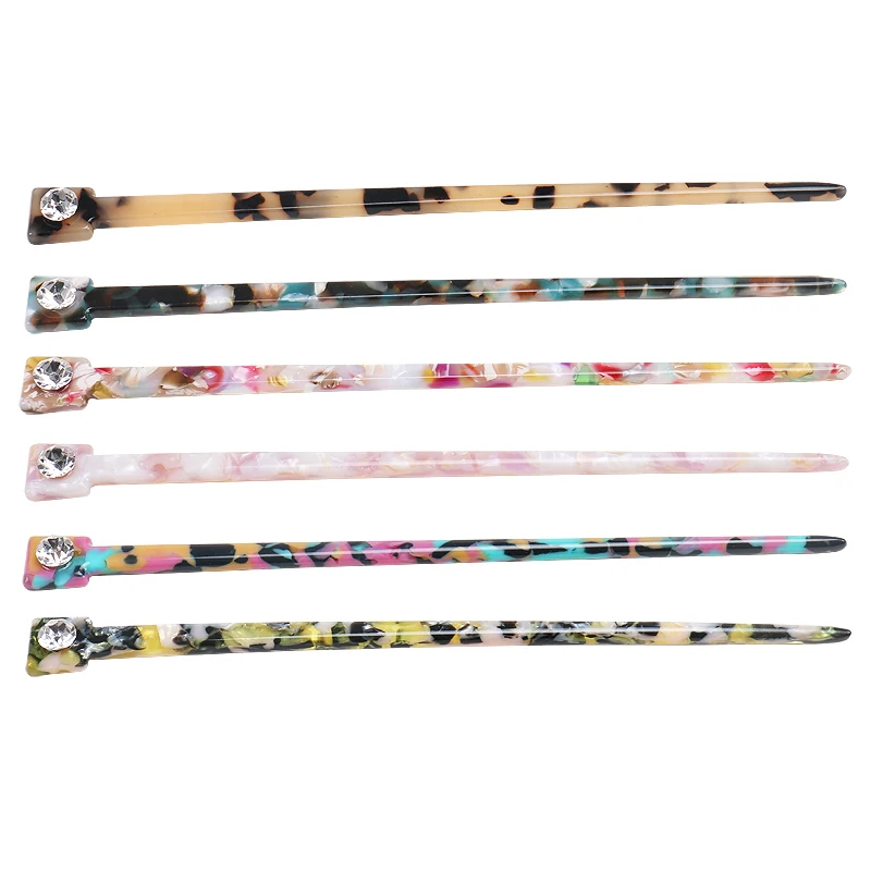 Chinese Style Hair Chopsticks with Rhinestone Custom Tortoiseshell Acetate Hair Forks Women Styling Hair Sticks