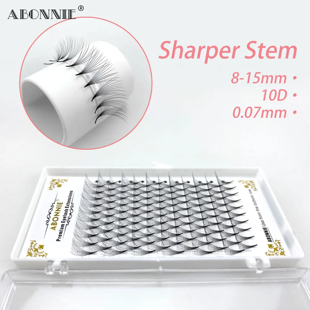 
Abonnie pointy base 0.07 heat bonded sharp pre made 10d fans thin pre made volume fan eyelash extension pre made volume fans 