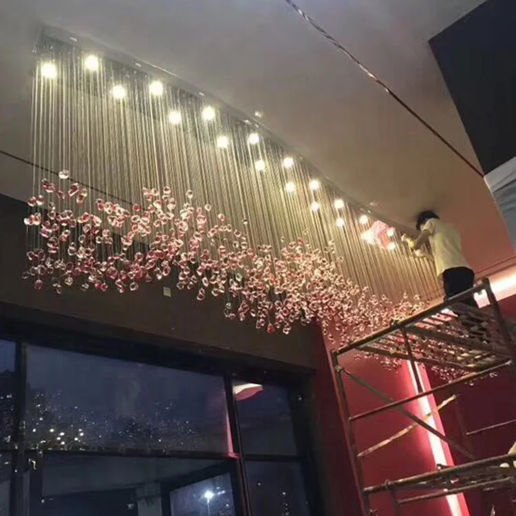Stone Chandelier Light Room Ceiling Mounted Murano Glass Elegant Tall Ceiling Hotel Lobby Large Long Staircase Home LED Custom