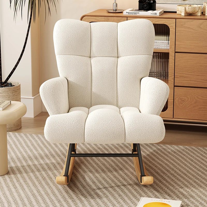 Ergonomic Design High Backrest Well-Placed Armrest Stable Wooden Legs White Rocking Swing Chair