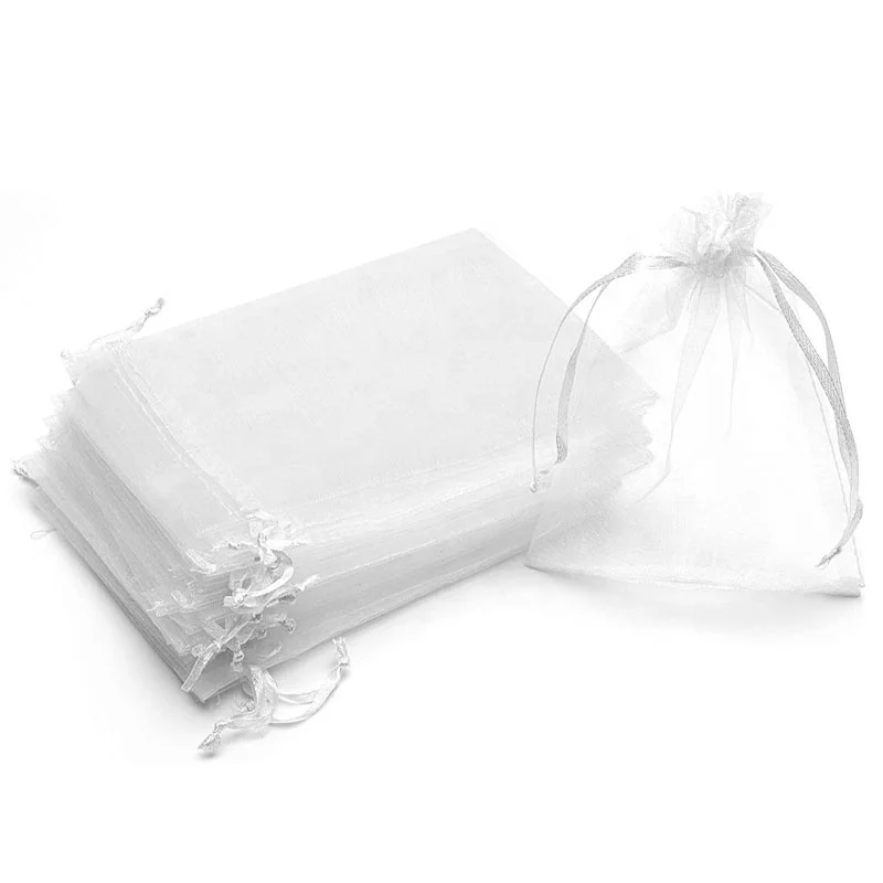 Wholesale Cosmetic Stock Custom Print logo Drawstring Organza Gift Bag Jewelry bag