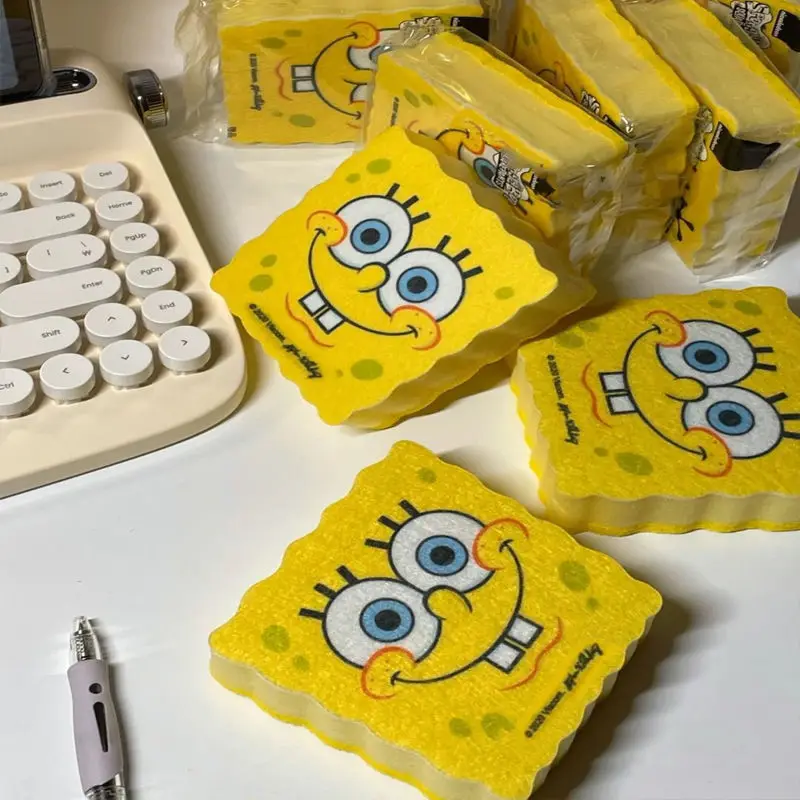 Cute Cartoon Spongebob Magic Sponge Wipe Kitchen Double Sided Cleaning Brush Pot Dishwashing Sponge Scouring Pads