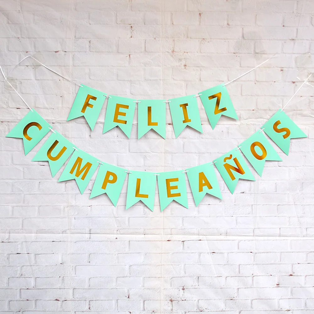 Оптовая продажа флаги Feliz Cumpleanos Banderillas Испанский флаг с днем рождения украшение для вечеринки вытягивающие рыбьим хвостом