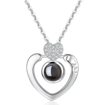 heart Sterling silver S925 Necklace 100 I Love You Languages Projection Pendant Love Symbol