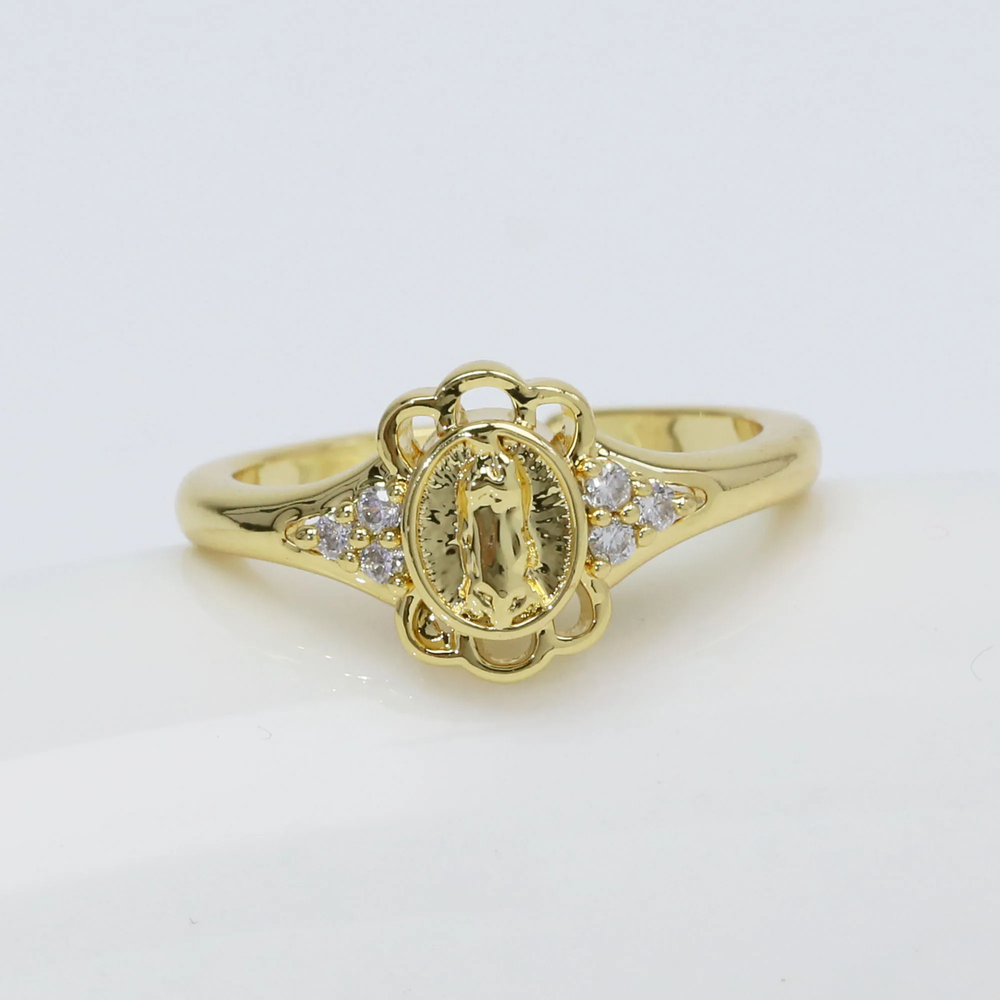 Jewelry Virgin Mary Religious Ring Colorful Zirconia Personalized 18K Gold Plated Oro 14K Brass CHRISTIAN Zircon Gua 10pcs