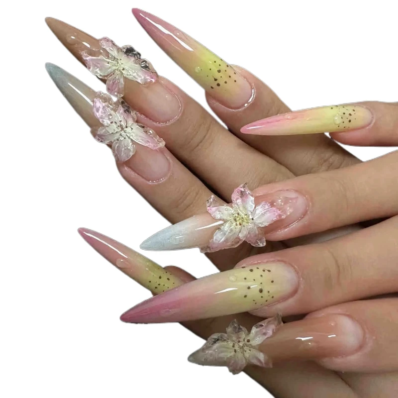 3D цветок, Роскошная ручная работа, искусственные накладные ногти, индивидуальная упаковка, низкая цена, оптовая продажа