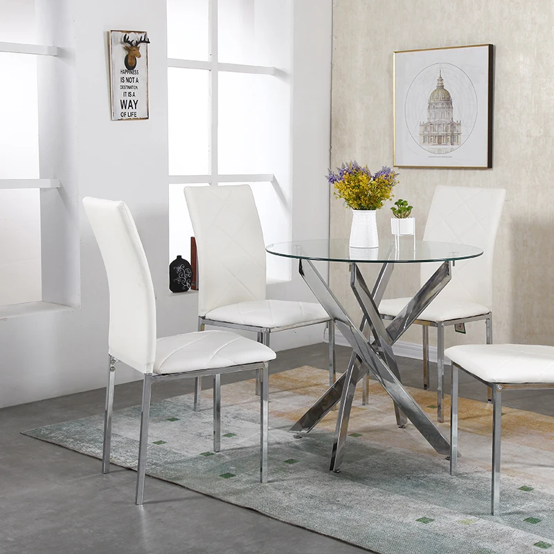 
round stainless steel transparent glass top dining table 