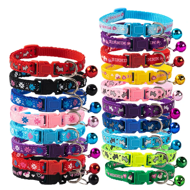 Wholesale Cute footprints puppy bell collar Adjustable cat nylon collar Durable Adjustable Bells Pet Cat Dog Collar