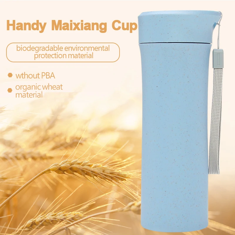 2022 Newest Eco-Friendly Wheat Plastic Bottle With Lid With Rope Wheat Straw Sport Drinking Water Bottle