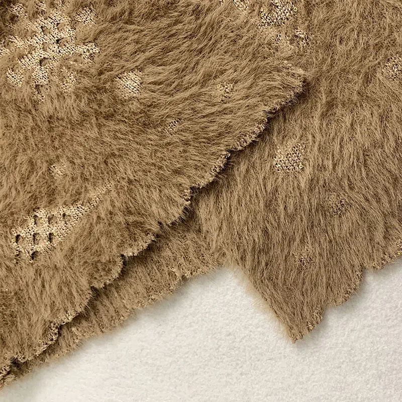 Custom Jacquard Winter Elderly Senior Aged Lady Fur Sweater with Button Sequins Thick Fleece Grandma Knit Cardigan for Women