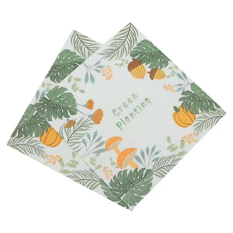 
2021 Hot Sale Hazelnut Green Painting Disposable Party Designer Linen Paper Napkins 