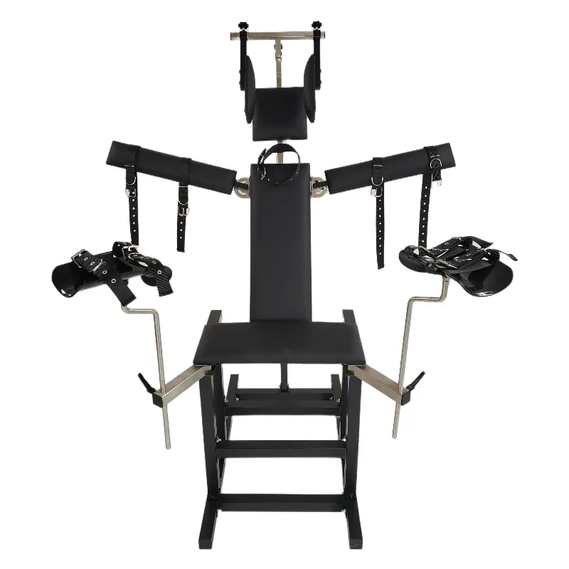 BDSM Sex Furniture Chair with AV Wand Holder Masturbation Cup Leg Spreader Restraint Handcuffs Bondage Chair with Sex Machine
