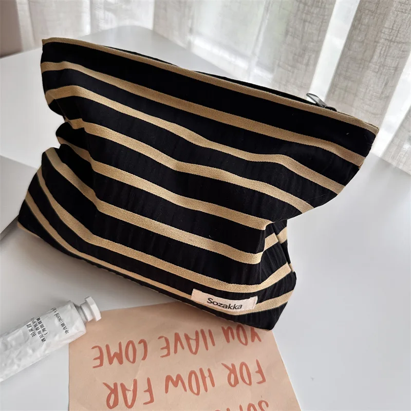 Экологичные хлопчатобумажные парусиновые косметички дорожный Органайзер из полосатой ткани сумка для хранения косметики на