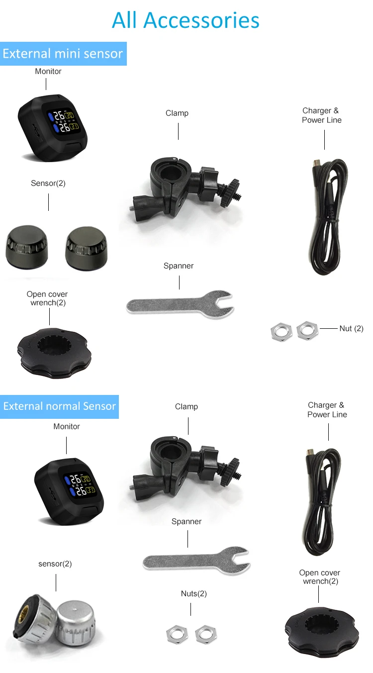 Tpms For Motorcycle With 2 External Sensors Tyre Pressure Monitoring System