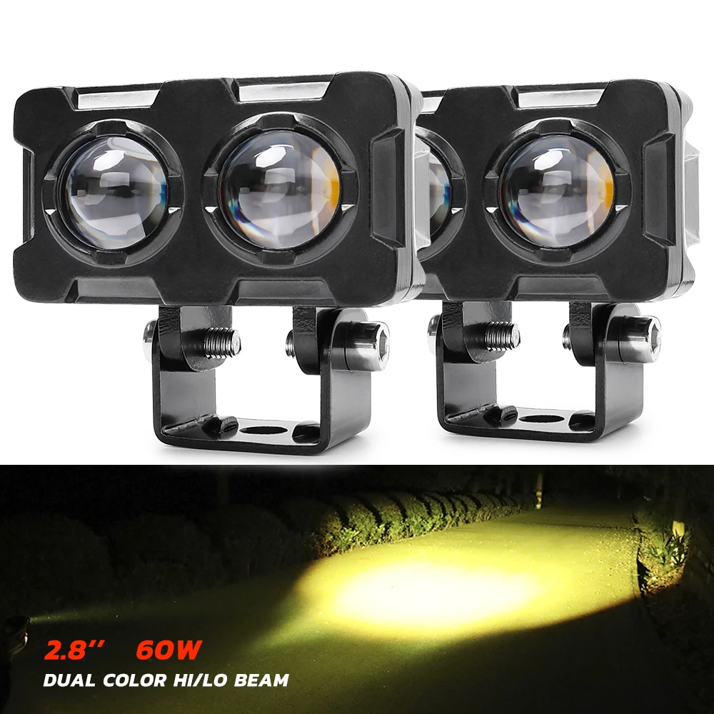 Motorcycle Fog Headlamp Spot Beam White Yellow Dual Color High Low Beam TDD 12V 48V Fog Light Mini Driving Lights for Motorcycle