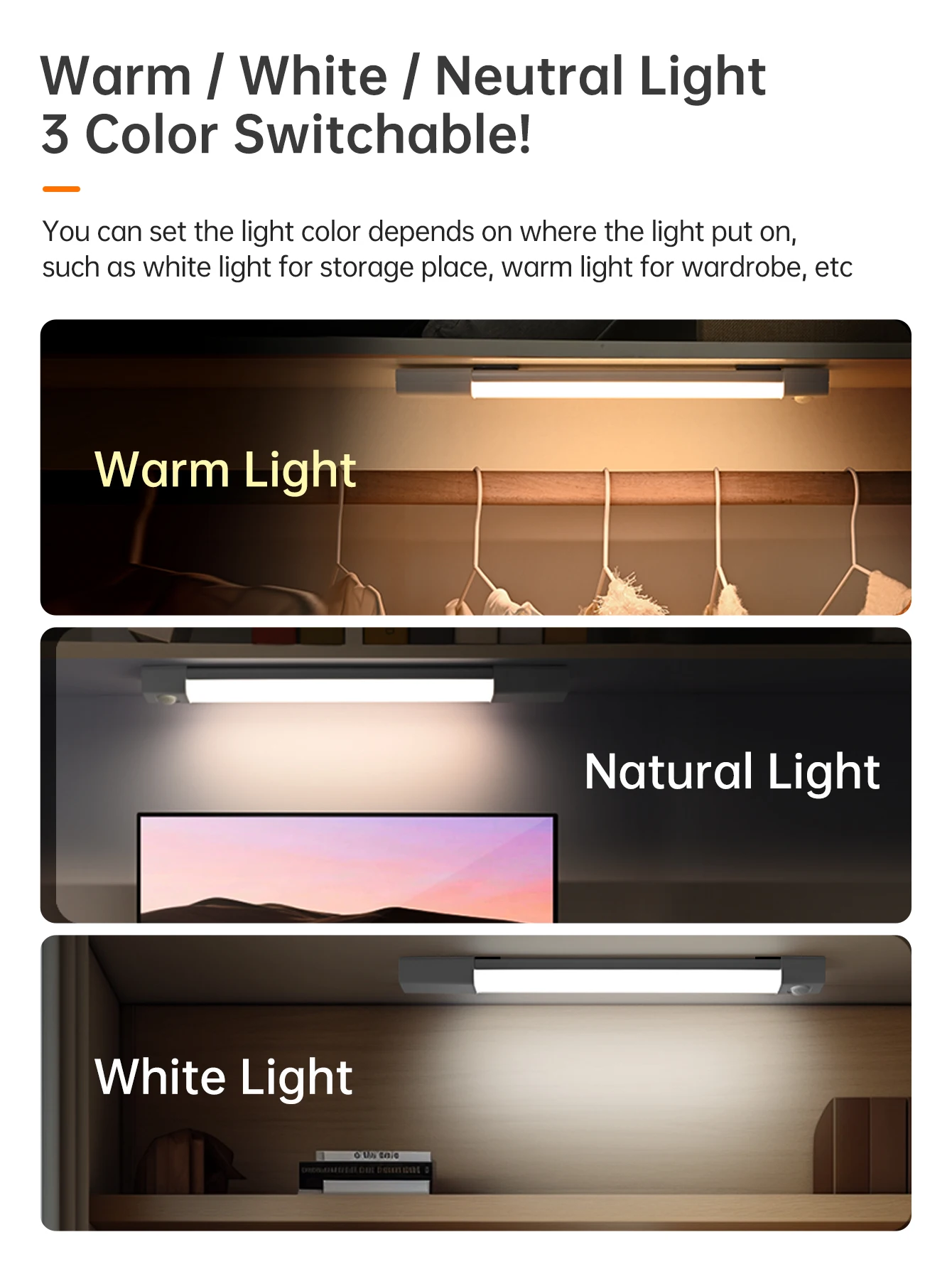 New Product Explosion Rechargeable Wireless Motion Sensor Led Light High Brightness Office Store Home White Black ABS