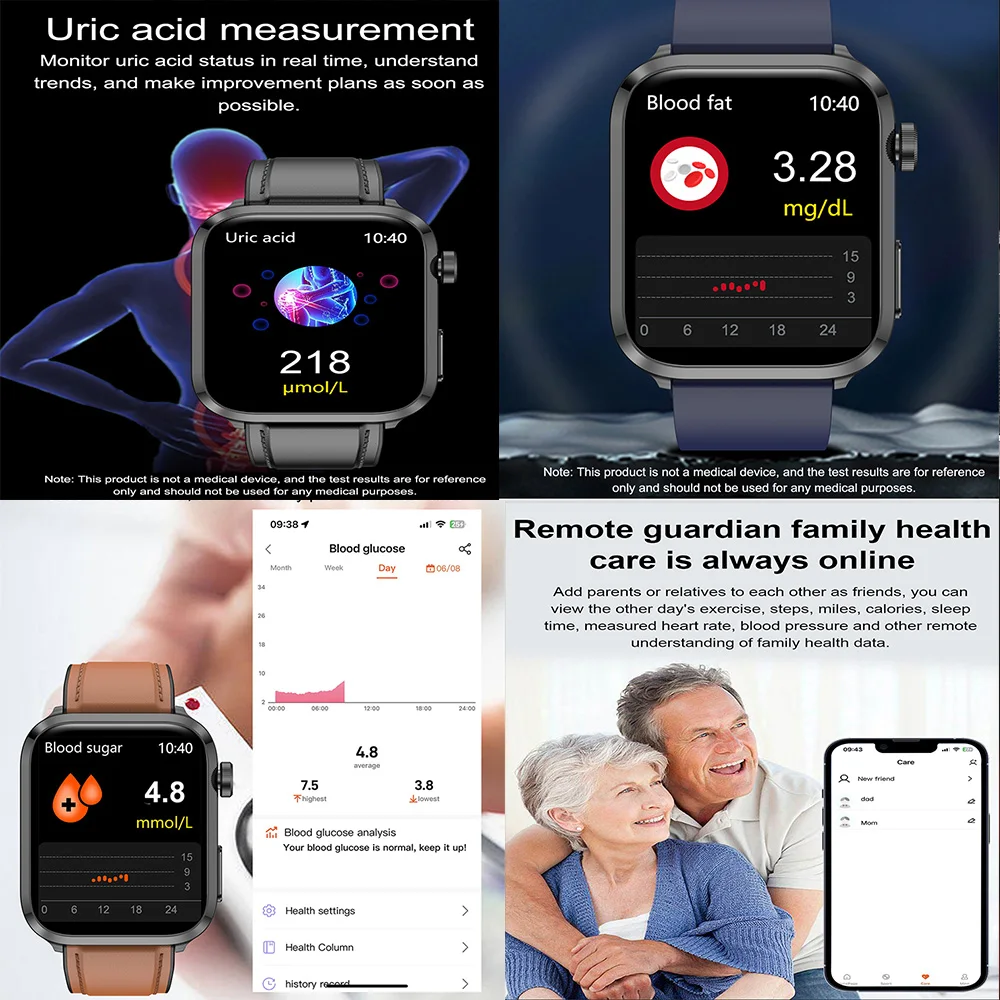 High-end F220 health physiotherapy watch blood sugar uric acid lipid smartwatch Dual-probe 650nm laser therapy smart watch F220
