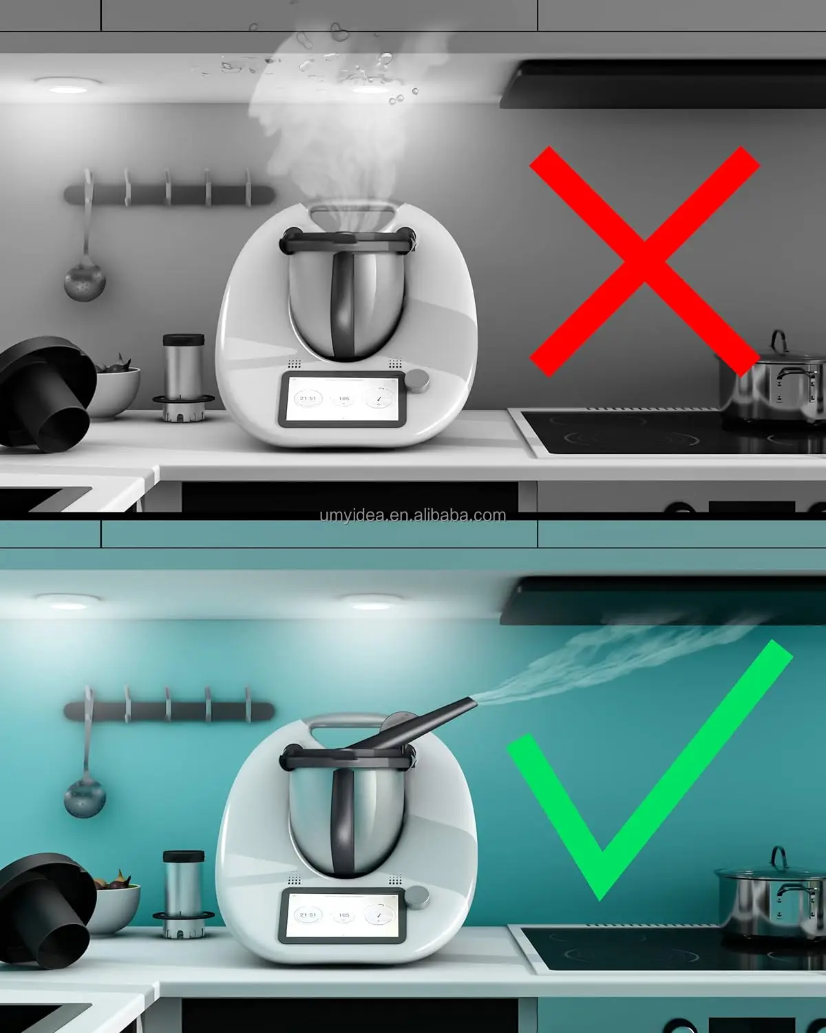 Dampfumleiter kompatibel mit Thermomix TM5 TM6, mit geschutztem uberlaufschutz, Dampfumlenk Aufsatz, Zubehor, Kamin