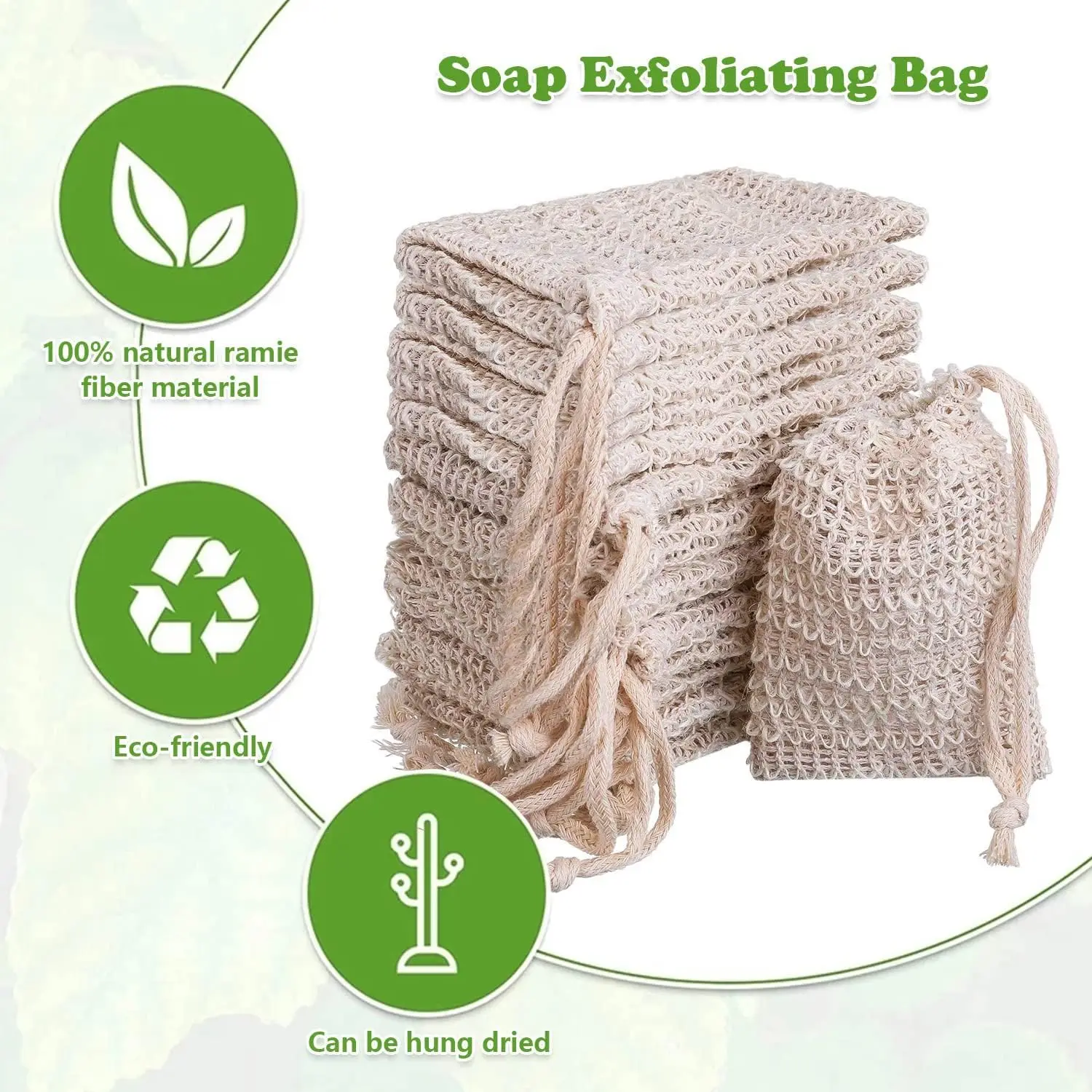 Eco Friendly Hemp Soap Saver Scrub Bag Exfoliating Soap Mesh Pouch With Drawstring Sisal Soap Bag For Massage Bady Shower