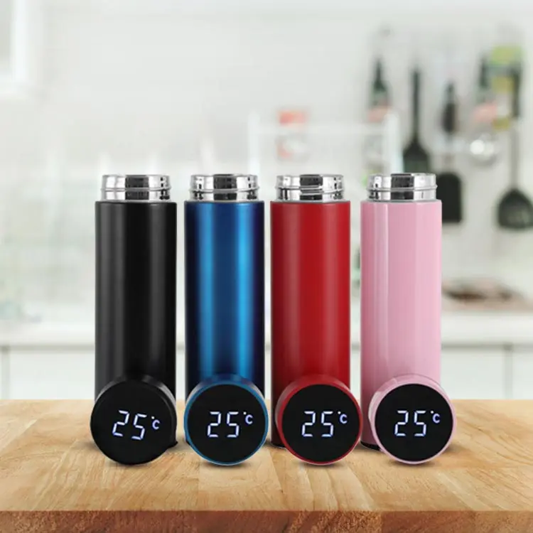 Double Wall Designer Time Marker Reminder With Led Temperature Display Vaccum Flask Stainless Steel Smart Water Bottle