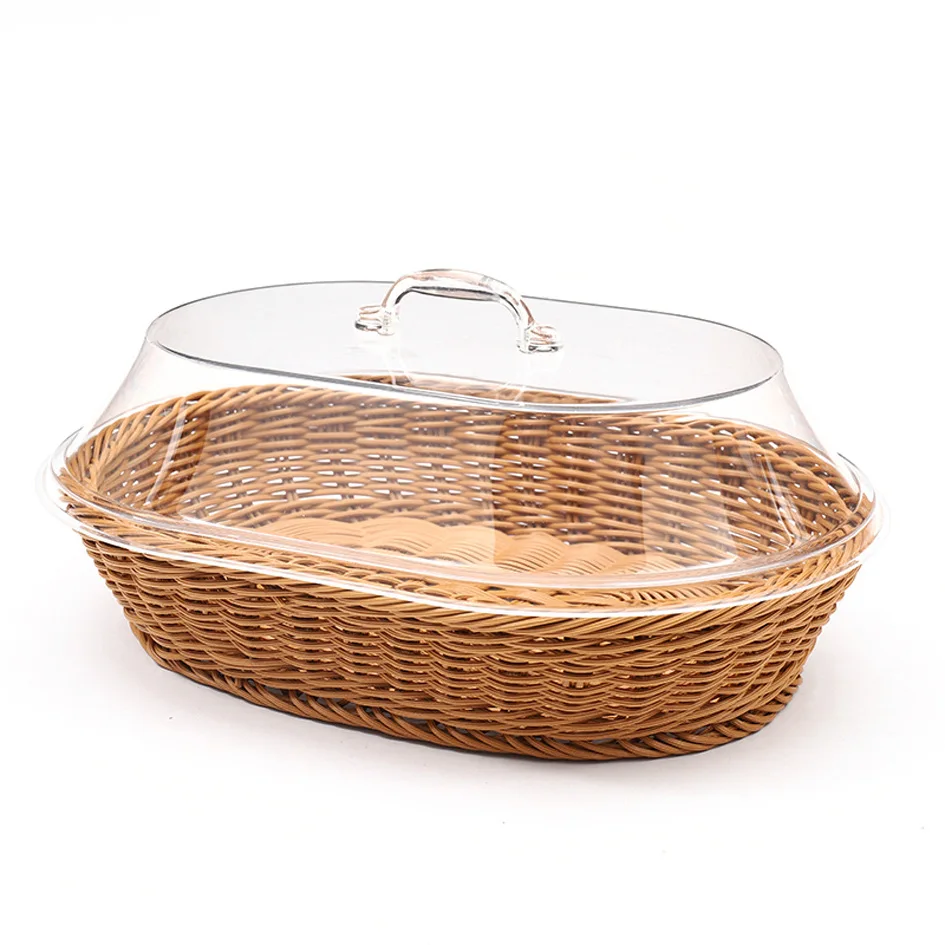 Small Fruit PP Rattan Rectangular Storage Baskets Kitchen Food Bread Weave Plastic Woven Basket With Lid