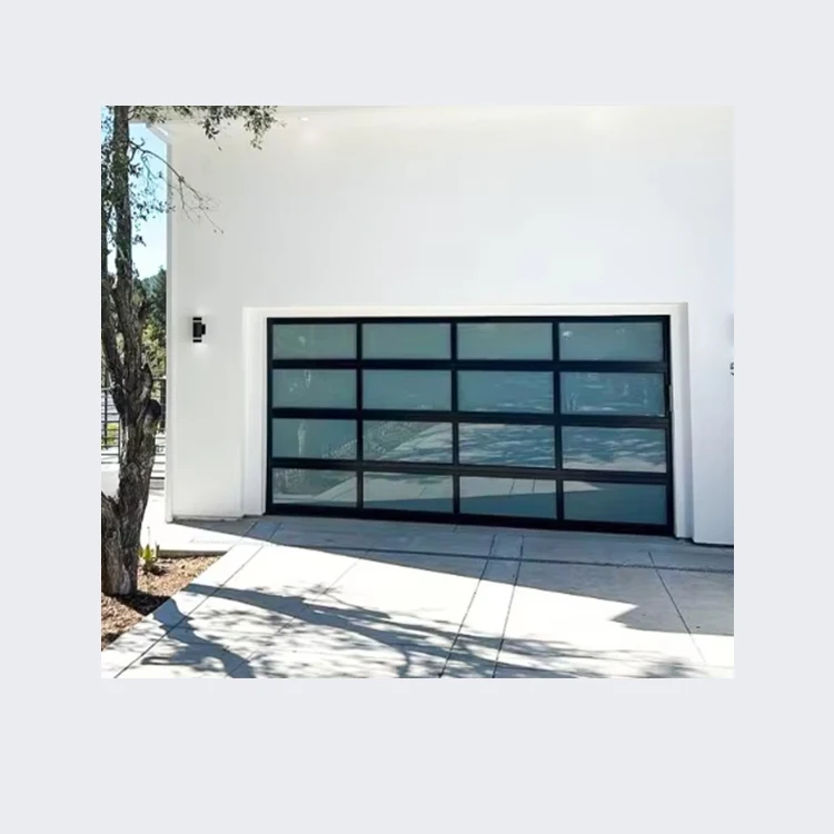 Modern New Black Automatic Garage Door Aluminum Alloy Frosted Glass Rolling Anti-theft Online Technical Support,free Spare Parts