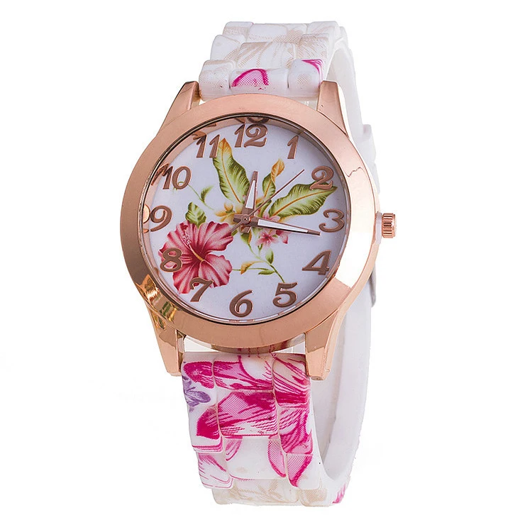 Women Watch Luxury Brand Fashion Casual Women Girl Watch Silicone Printed Flower Causal Quartz WristWatches Relogio Feminino