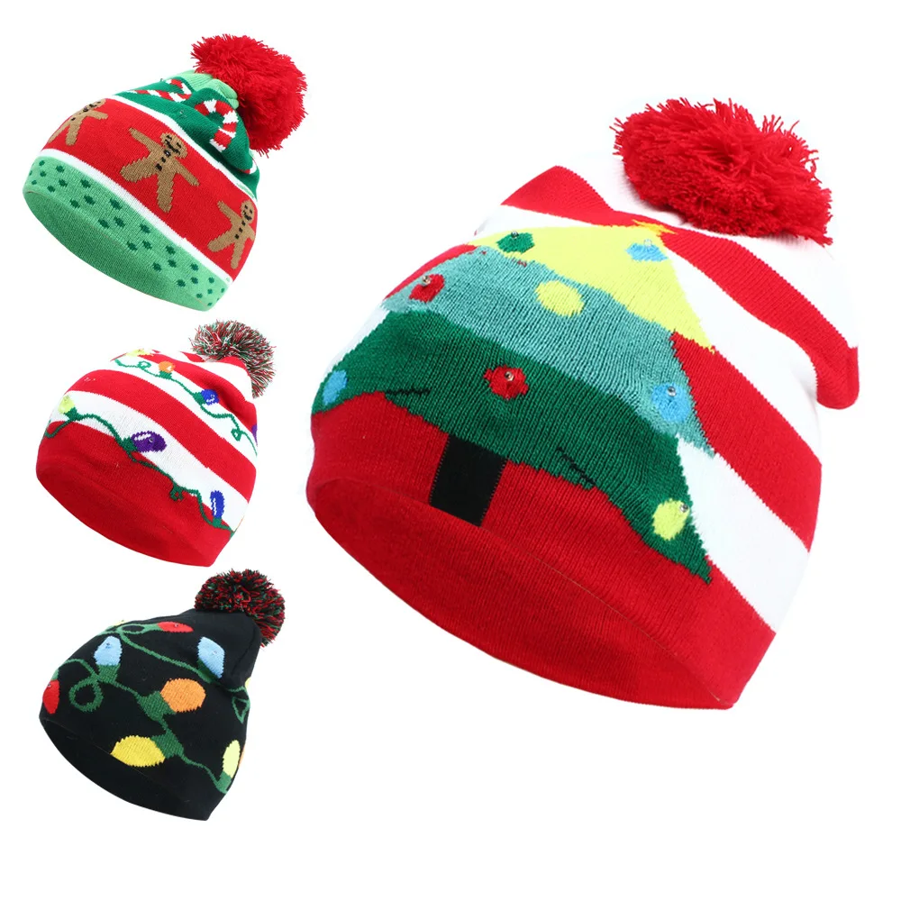 Promotion Christmas Gift Winter Warm Christmas hat for Children Women LED Light Up Beanie Hat